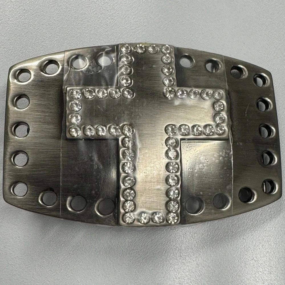 Sparkling Rhinestone Cross Belt Buckle Pewter Tone Western Style 3